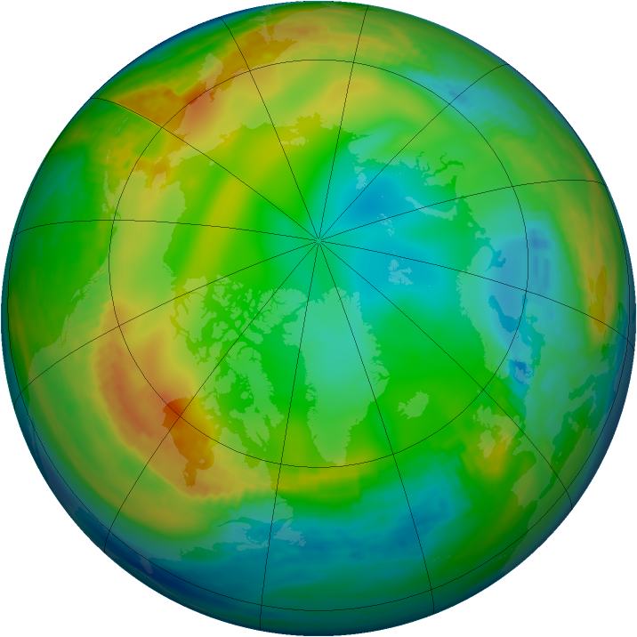 Arctic ozone map for 24 December 1990